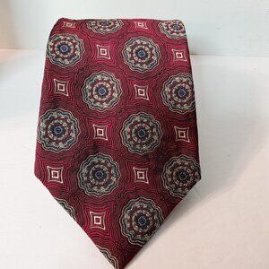 Vtg Ferrell Reed Landis St. Joseph MI Red England Silk USA Made Geometric Tie